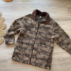 Orvis Women's Small Brown Sherpa Sheep Print Jacket Vintage Corduroy Collar Lamb